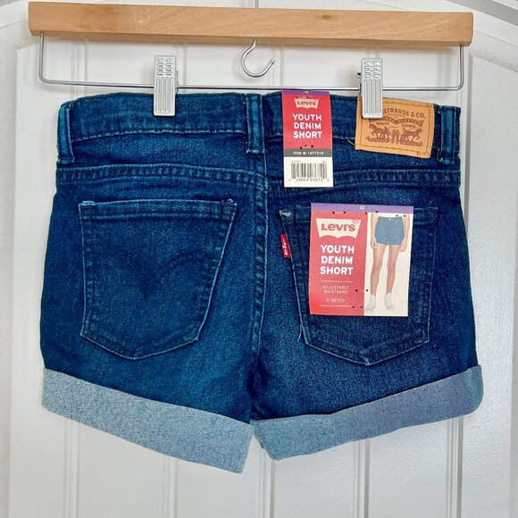 NWT Levi's Girls' Kids Girlfriend Dark Blue Cuffed Stretch Midrise Shortie Sz 10 - Picture 3 of 5